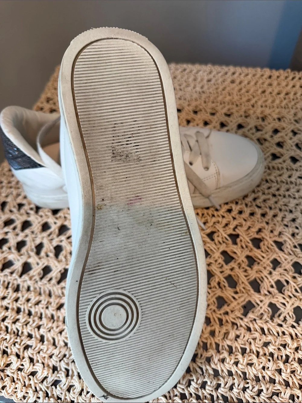 Zadig & Voltaire White Leather Sneakers with Black/Glittery Heel Tab